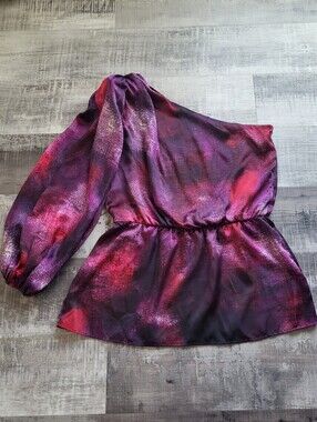 Bisou Bisou Michele Bohbot One-Shoulder Purple Blouse Peplum Chic Vacarion Large